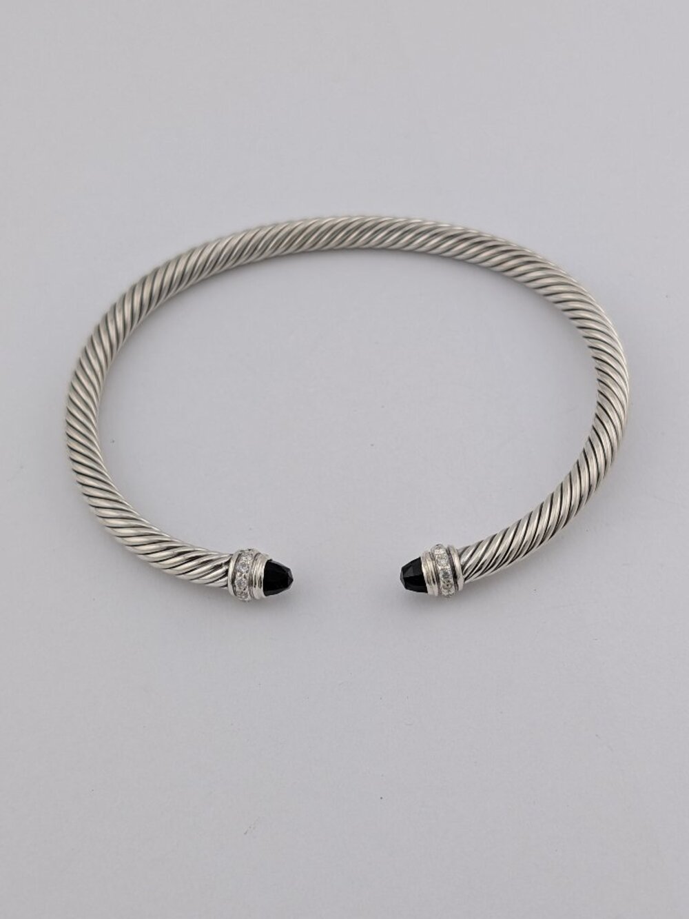 David Yurman Sterling Silver Cable Classics Onyx Diamond Cuff Bracelet